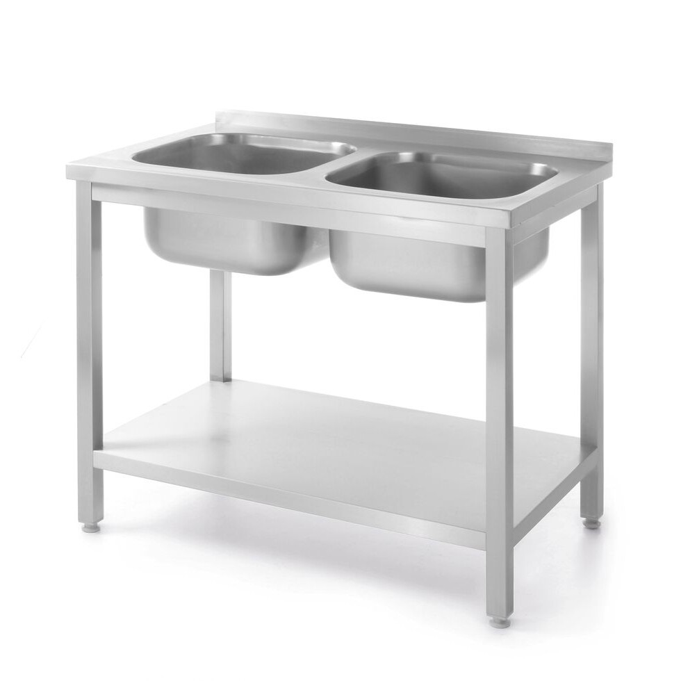 Table avec 2 éviers et étagère,  vissée,  ,  Kitchen ... - cuisine professionnel de qualité