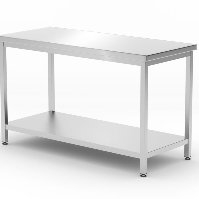 Table de travail centrale avec étagère – vissée,  pr... - professionnel professionnel de qualité