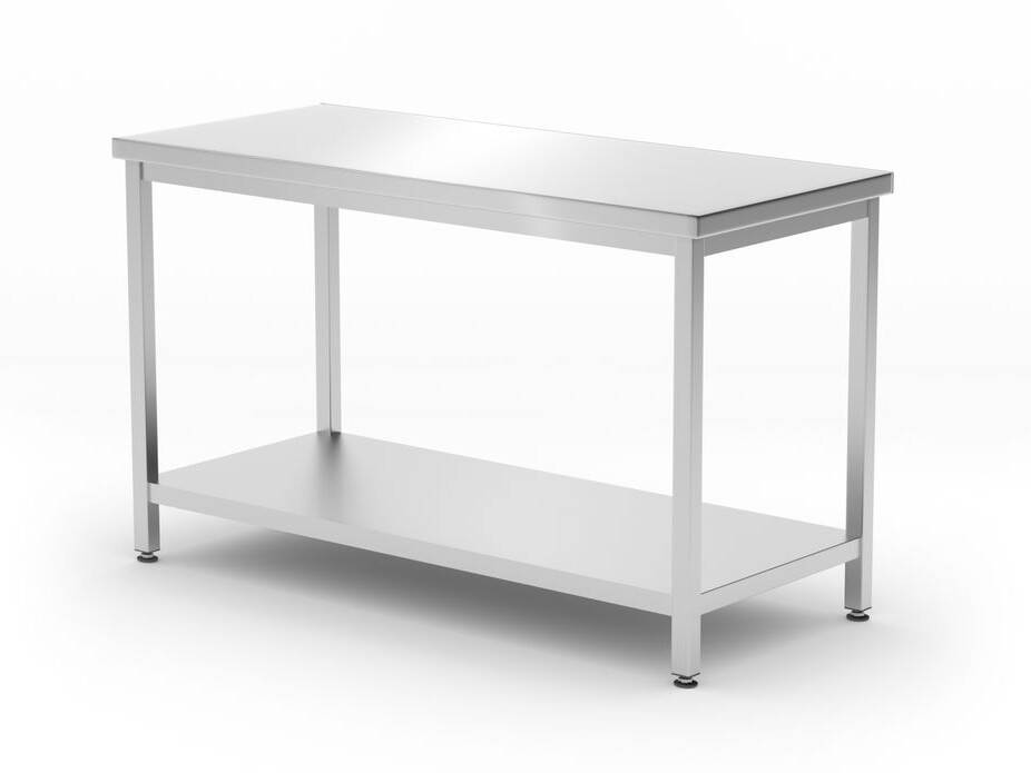 Table de travail centrale avec étagère – vissée,  pr... - professionnel professionnel de qualité