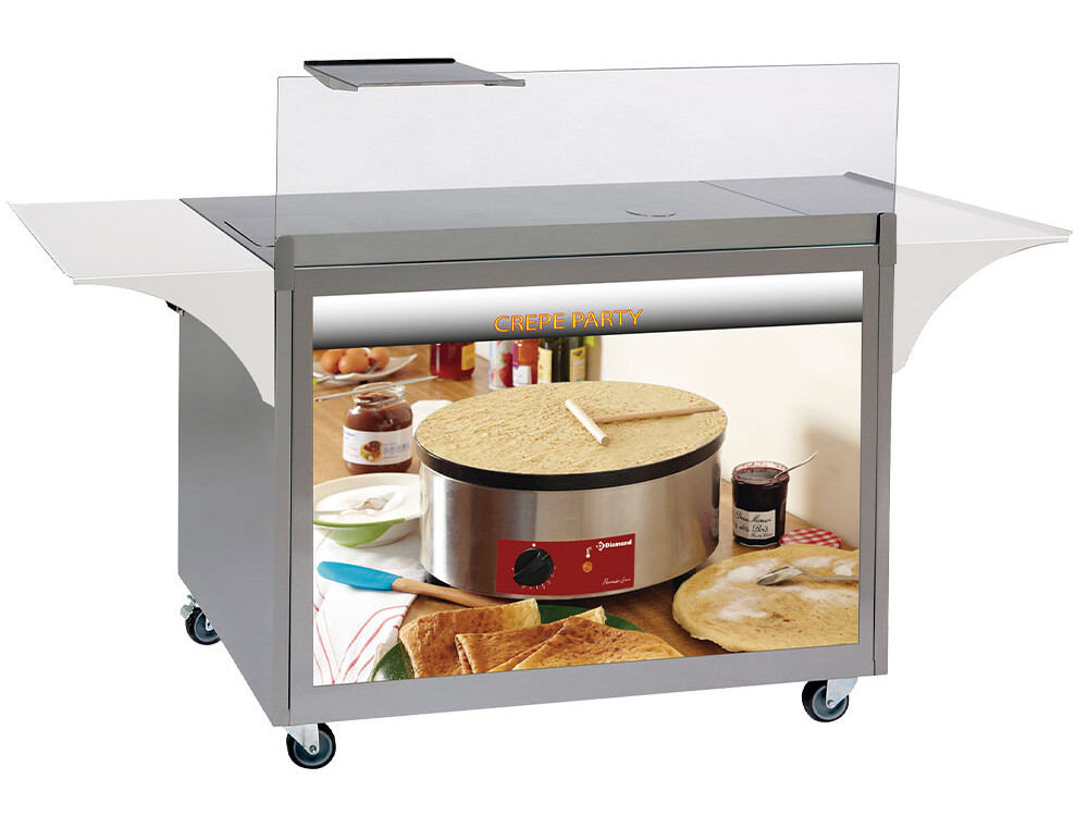 Meuble à crêpes en inox,  sur roulettes - équipement professionnel de qualité