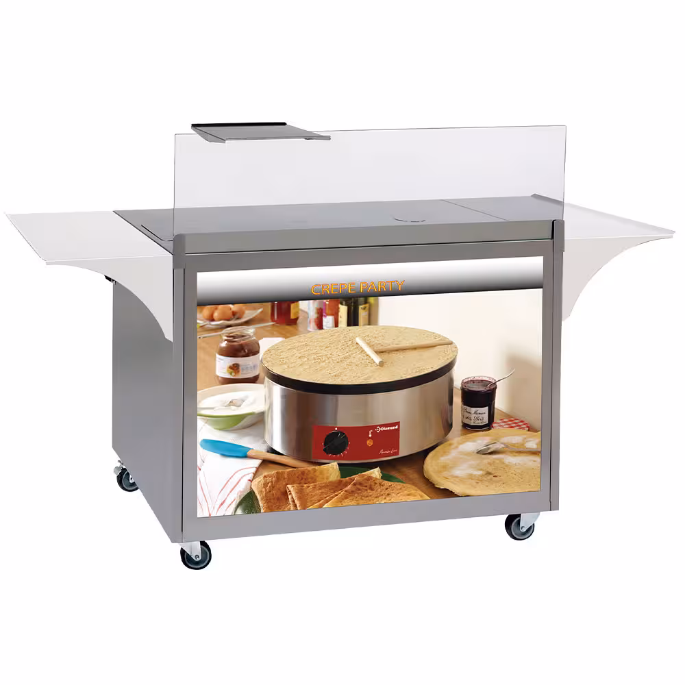 Meuble à crêpes en inox,  sur roulettes - équipement professionnel de qualité