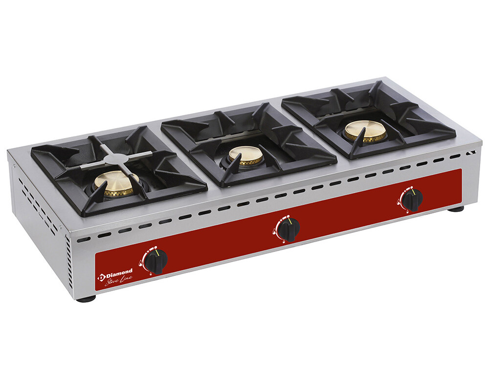 Réchaud de table - 3 feux vifs (7+5+7 kW) - restauration professionnel de qualité