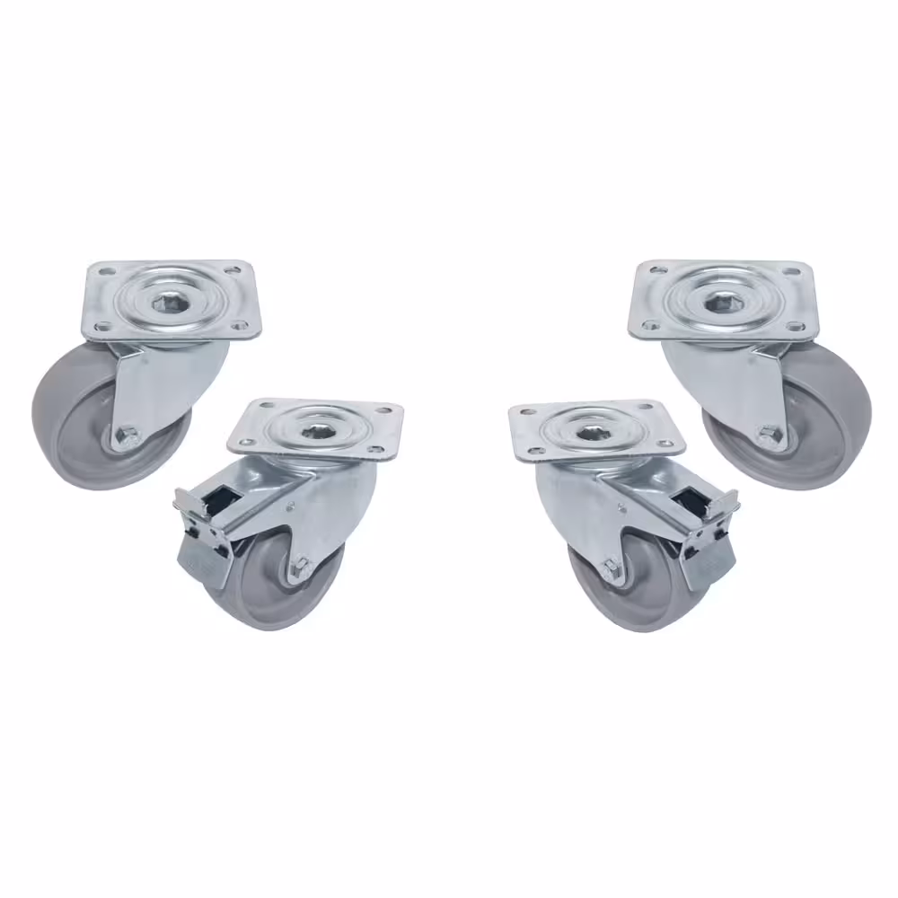Kit 4 Roues inox pour tables,  pivotantes,  2x avec freins - cuisine professionnel de qualité