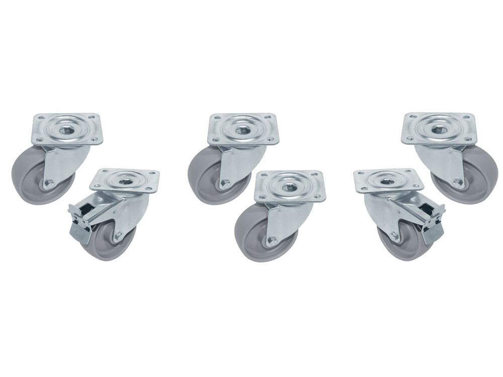 Kit 6 Roues inox pour tables,  pivotantes,  2x avec freins - cuisine professionnel de qualité