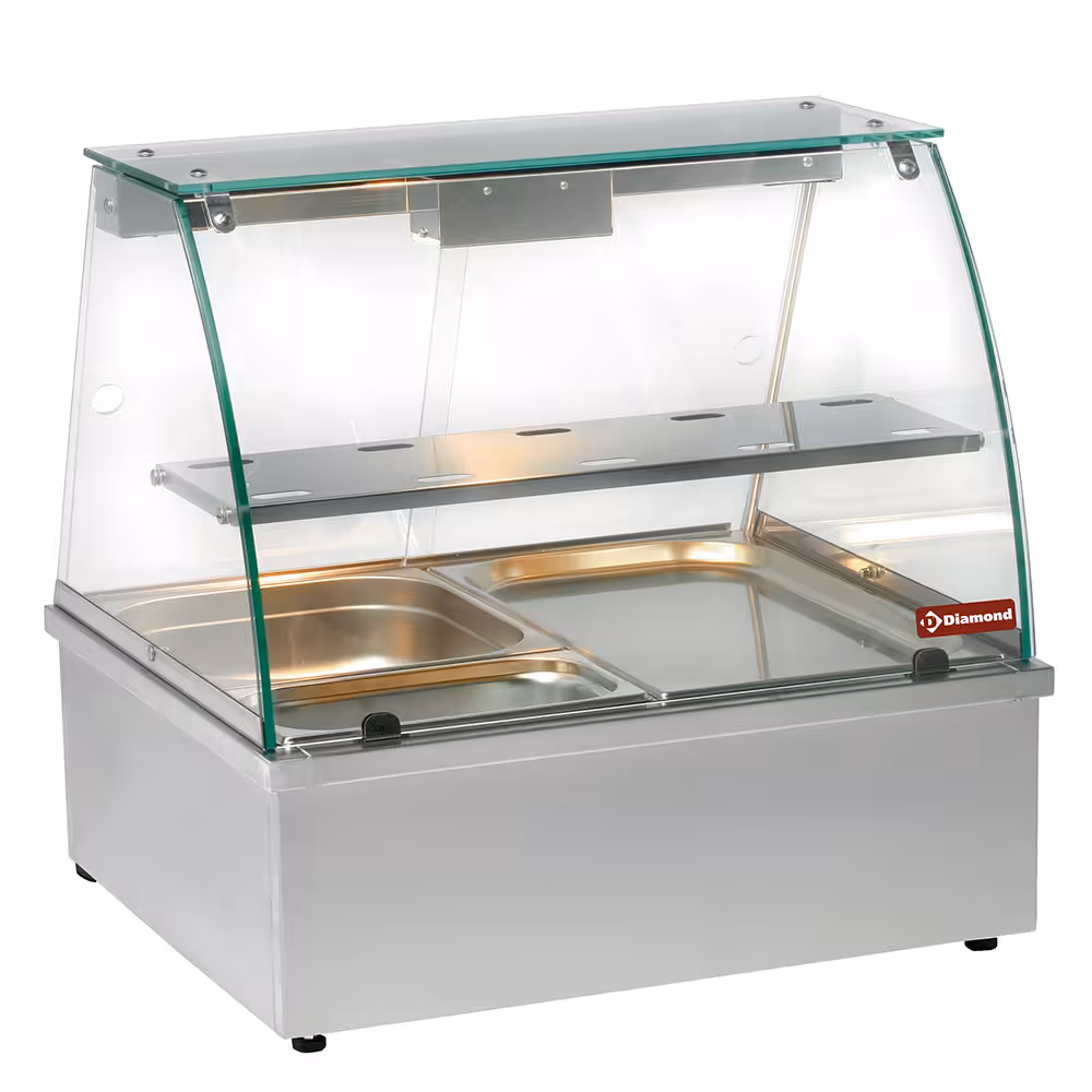 Vitrine chauffante,  bain-marie 2x 1/1,  panoramique - restauration professionnel de qualité