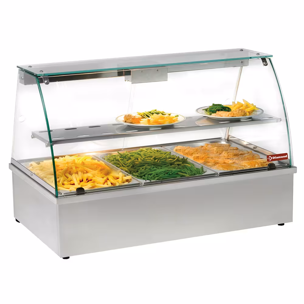 Vitrine chauffante,  bain-marie 3 1/1,  panoramique - restauration professionnel de qualité