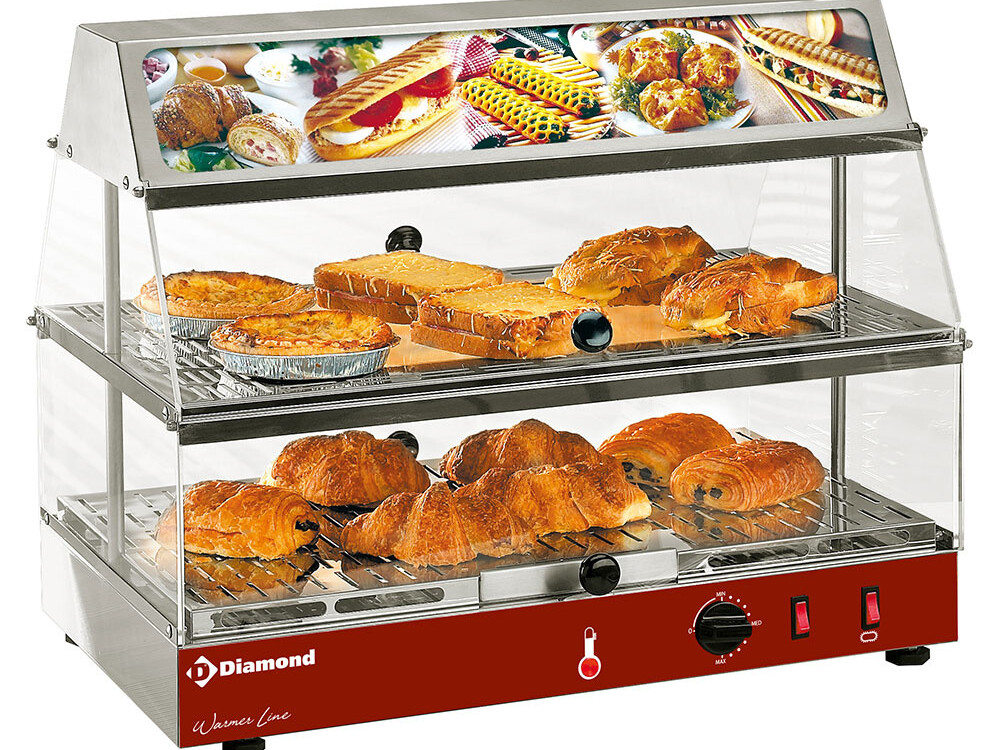 Vitrine chauffante avec bloc lumineux,  2 étages - restauration professionnel de qualité