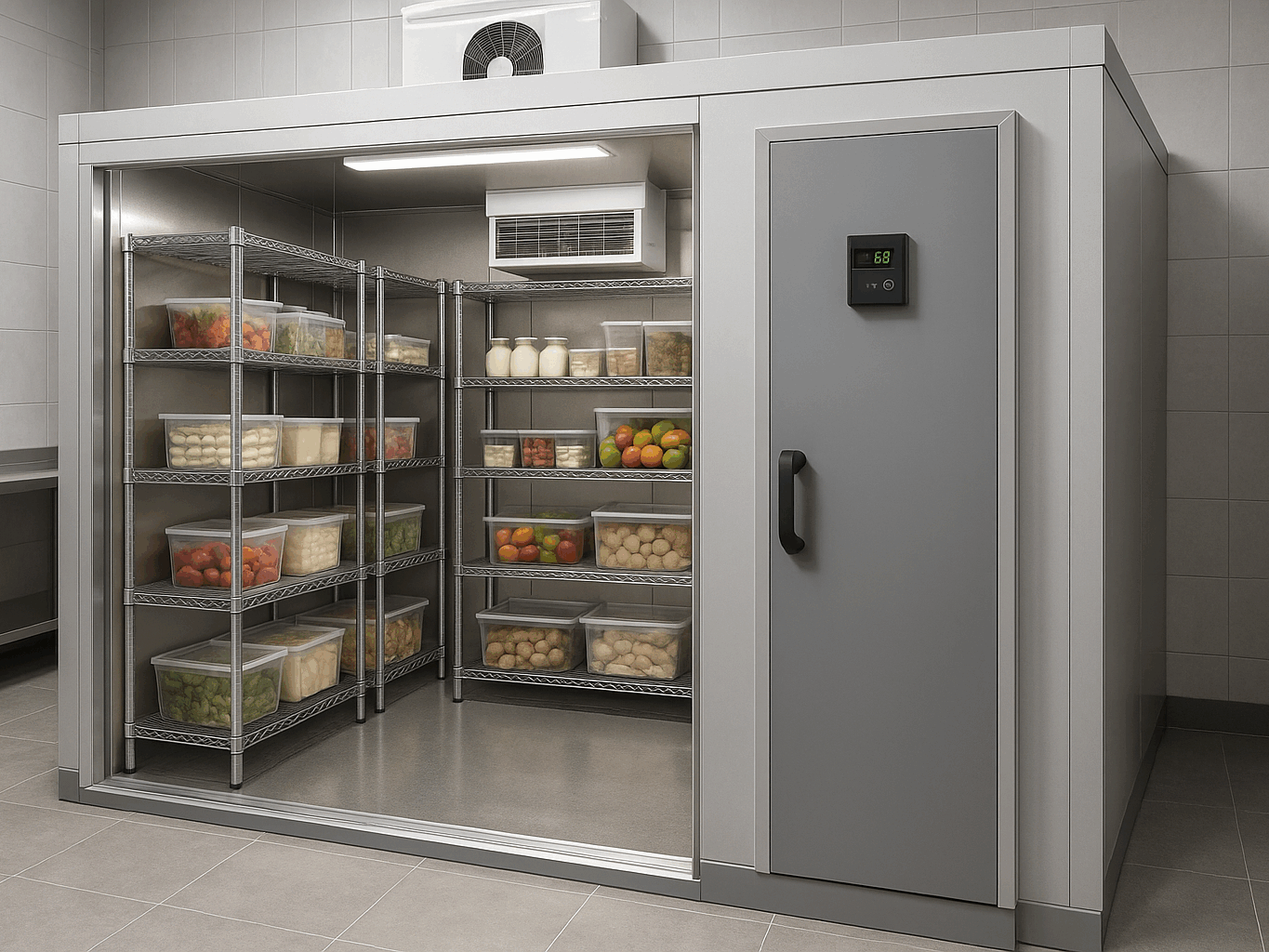 Chambre froide professionnelle moderne pour restaurant avec contrôle température digital