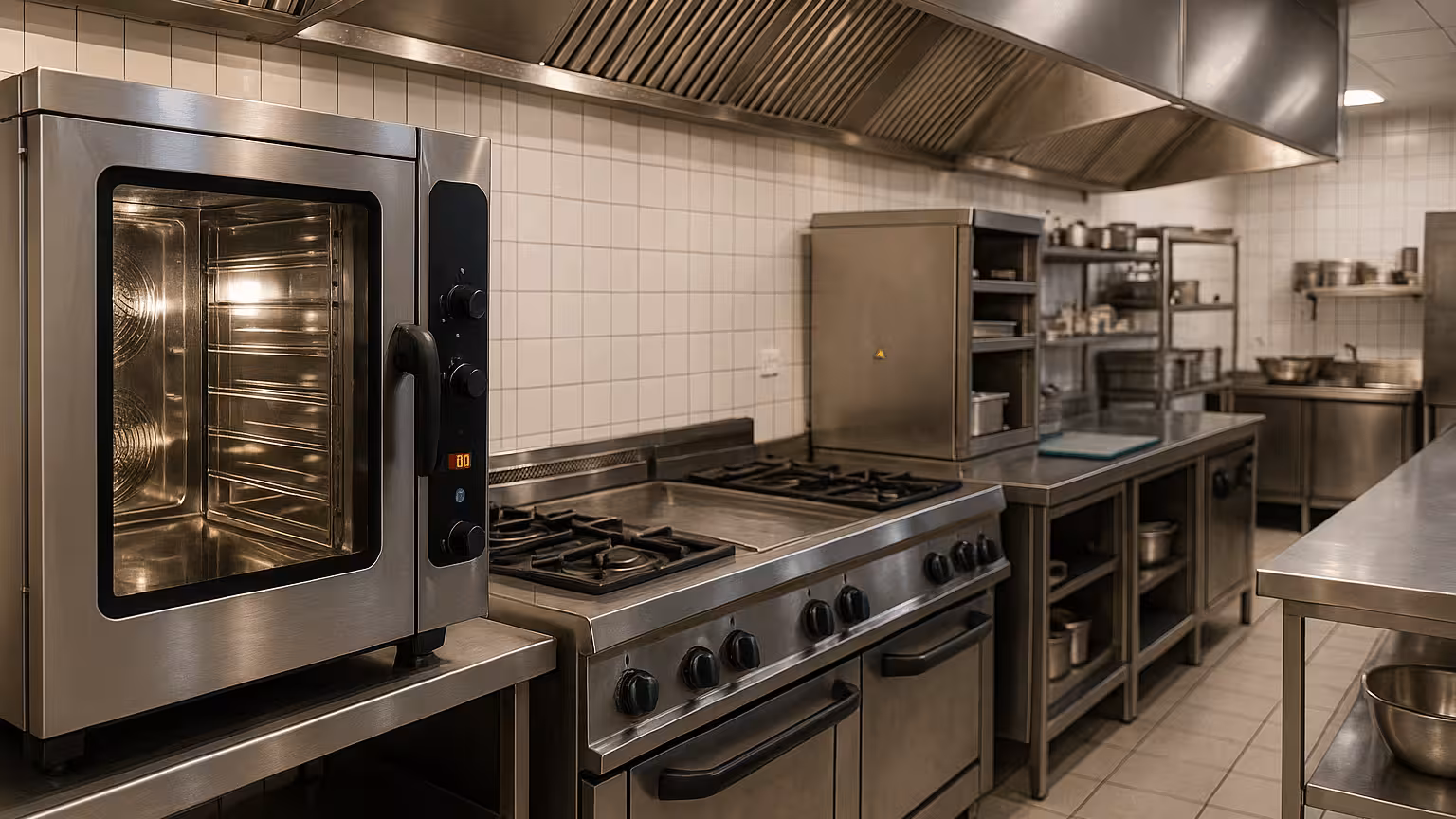 Cuisine professionnelle moderne équipée d’appareils écoénergétiques en inox, symbolisant la durabilité et la rentabilité des investissements dans le matériel de restauration.