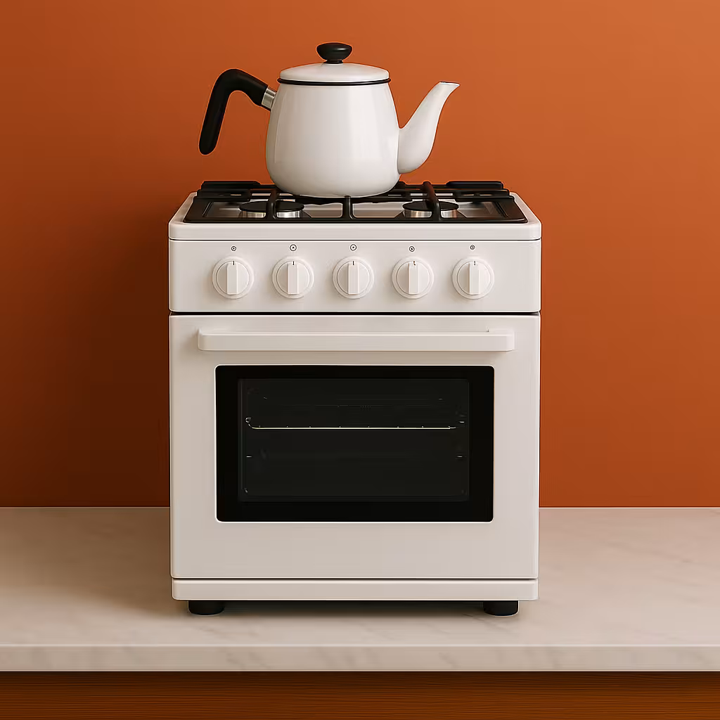 Appareil de cuisson professionnel en inox sur fond coloré