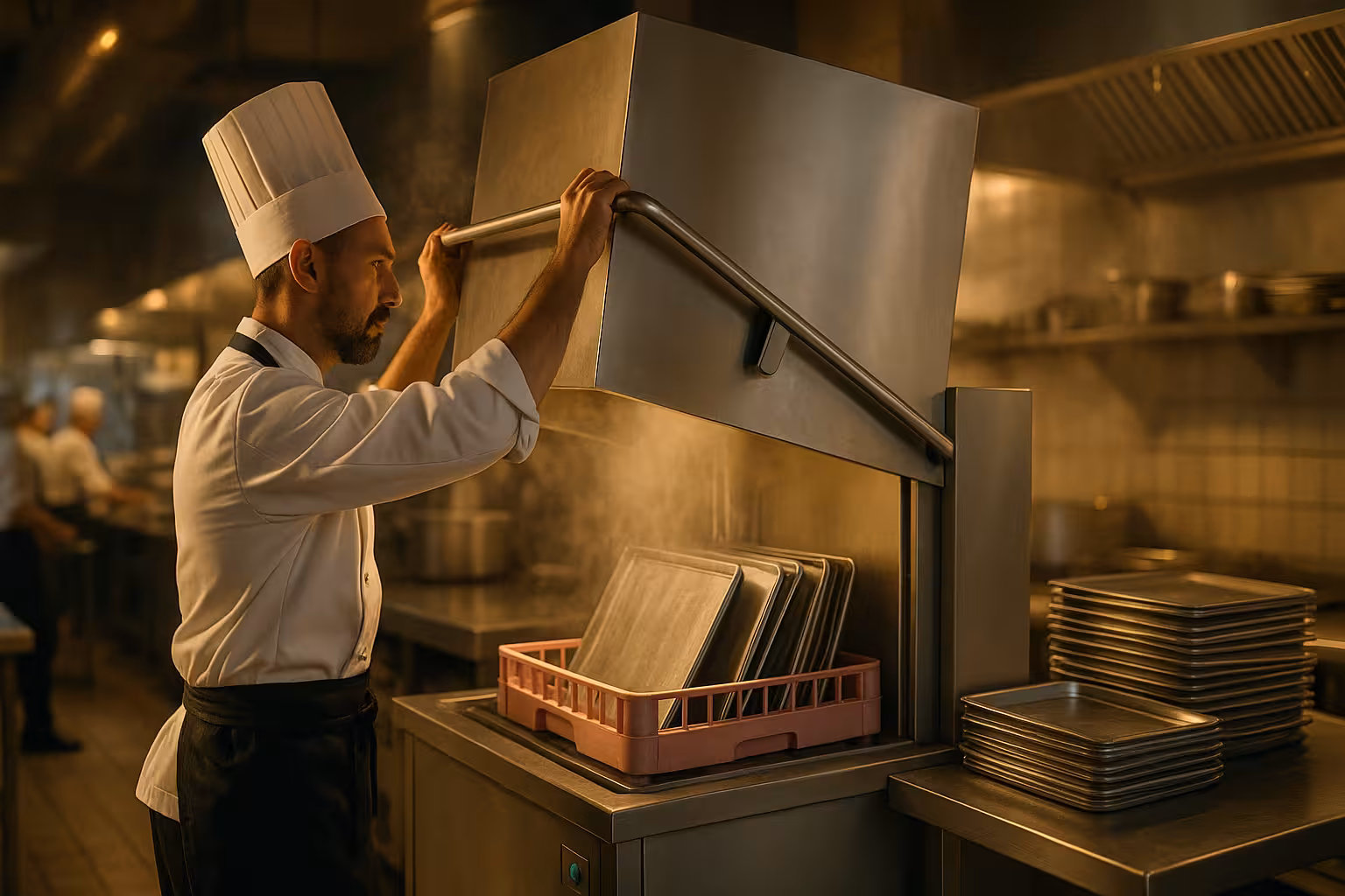 Technicien installant un lave-vaisselle commercial