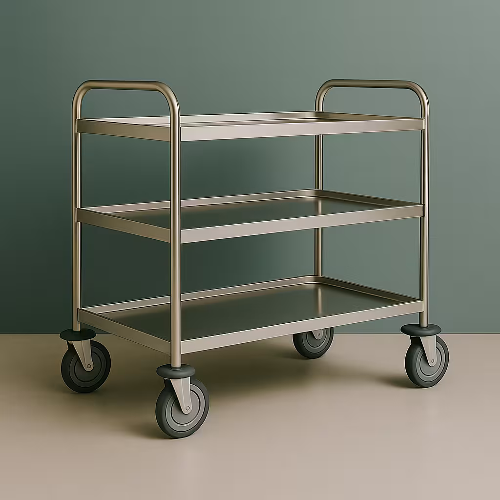 Chariot en inox illustrant le mobilier et agencement CHR