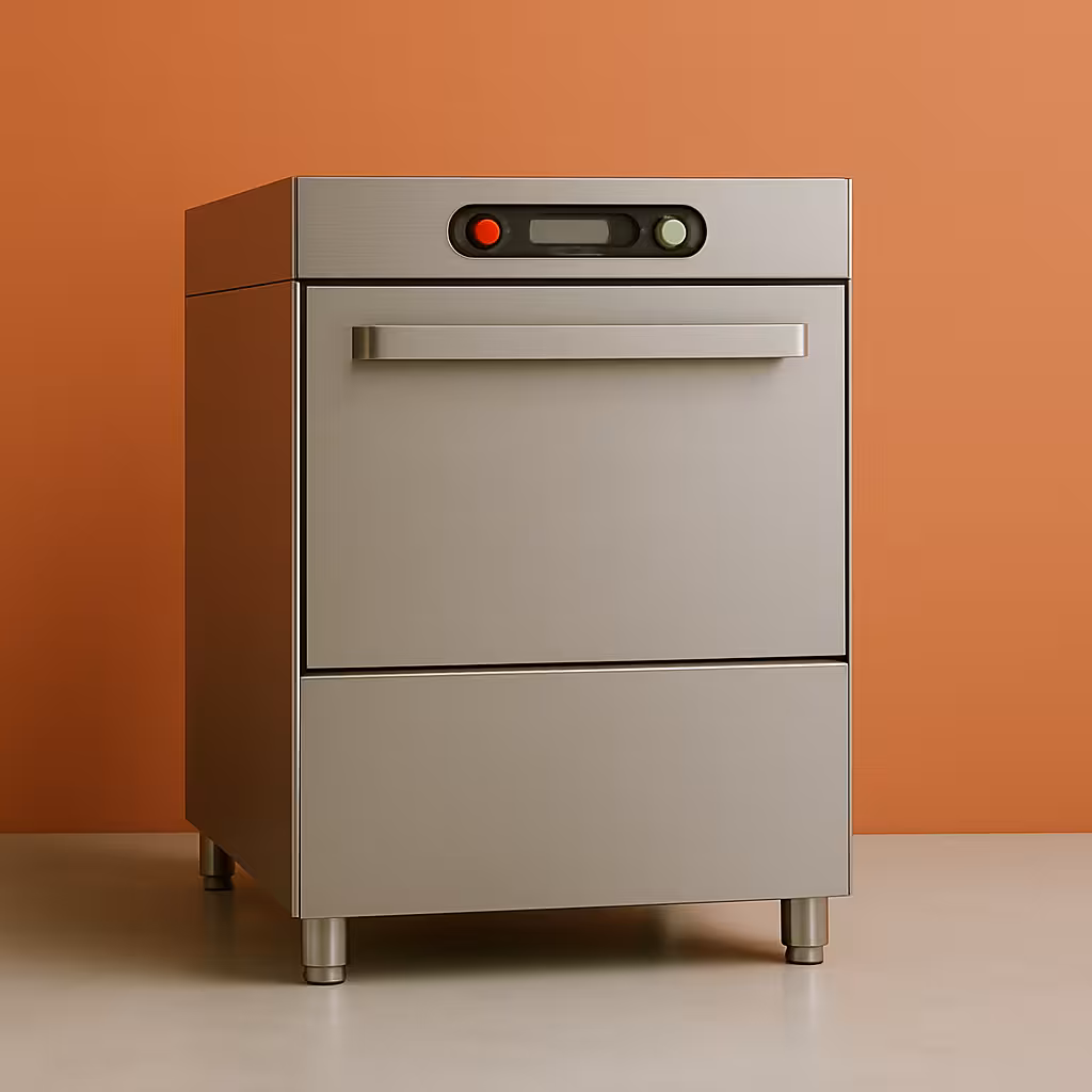 Lave-vaisselle / évier professionnel en inox sur fond pastel