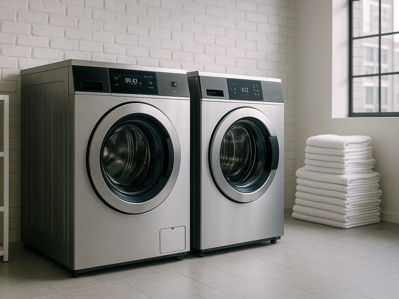 Buanderie professionnelle moderne avec lave-linge grande capacité