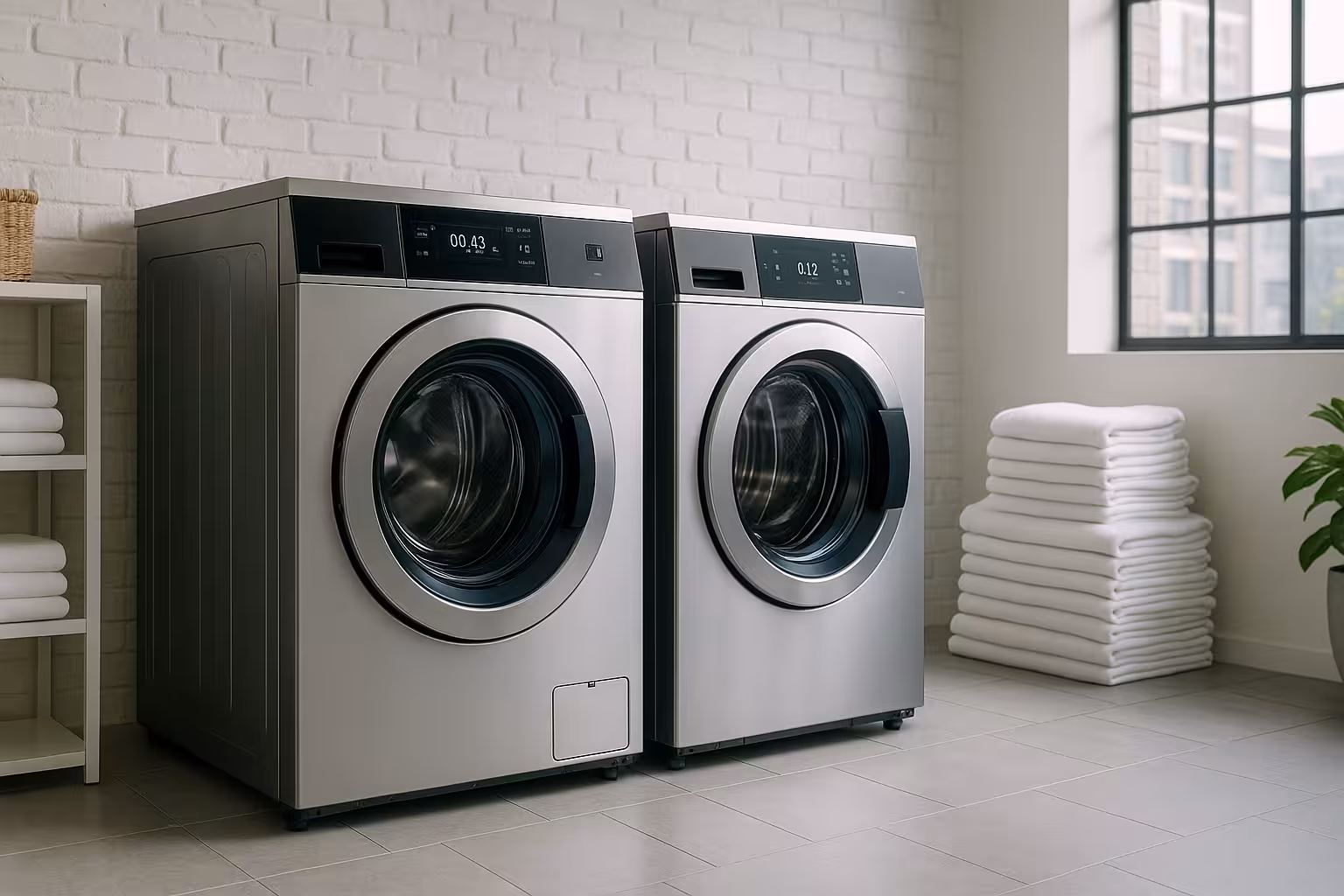Buanderie professionnelle moderne avec lave-linge grande capacité