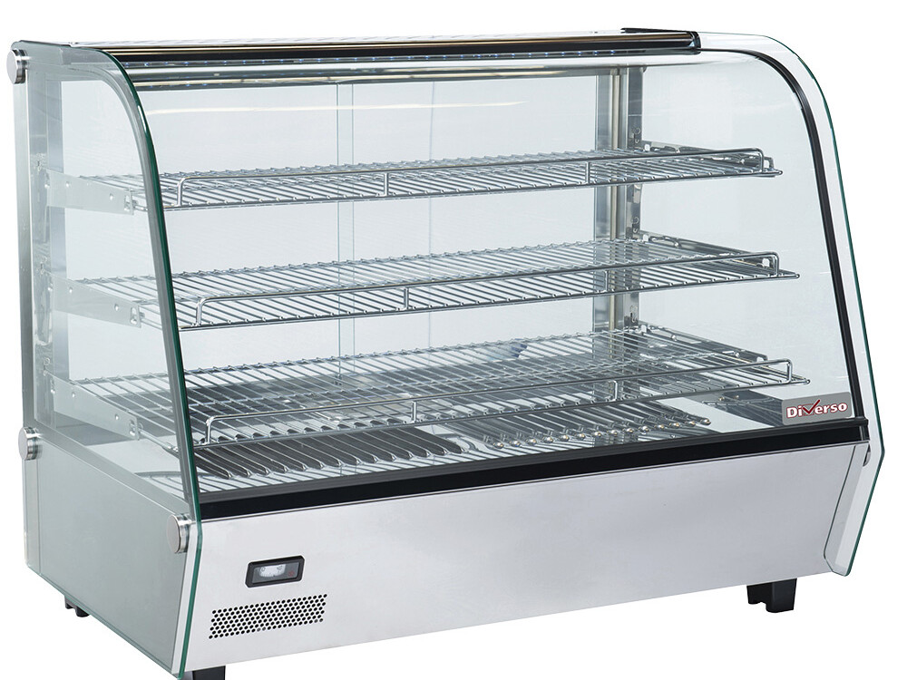 Vitrine chauffante de table, 3 niv., vitre bombée - professionnel professionnel de qualité